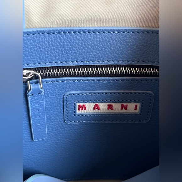 MARNI Museo Small Leather Tote Bag- Opal Cigar Light Blue - Picture 11 of 12